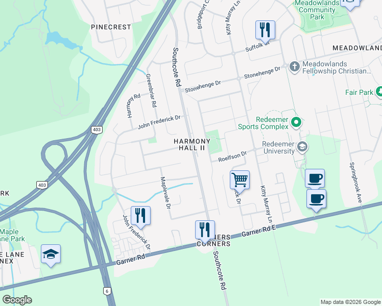 map of restaurants, bars, coffee shops, grocery stores, and more near 404 Southcote Road in Hamilton