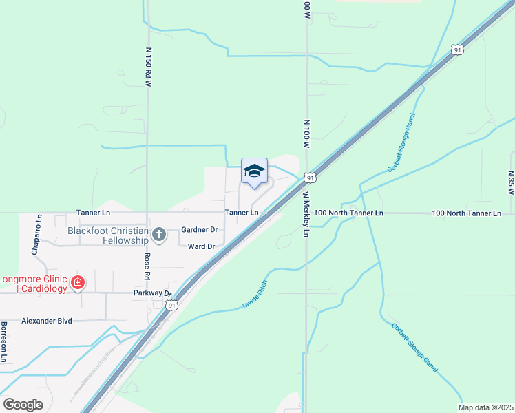 map of restaurants, bars, coffee shops, grocery stores, and more near 2810 Hunters Loop in Blackfoot