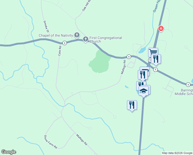 map of restaurants, bars, coffee shops, grocery stores, and more near 82 Mallego Road in Barrington