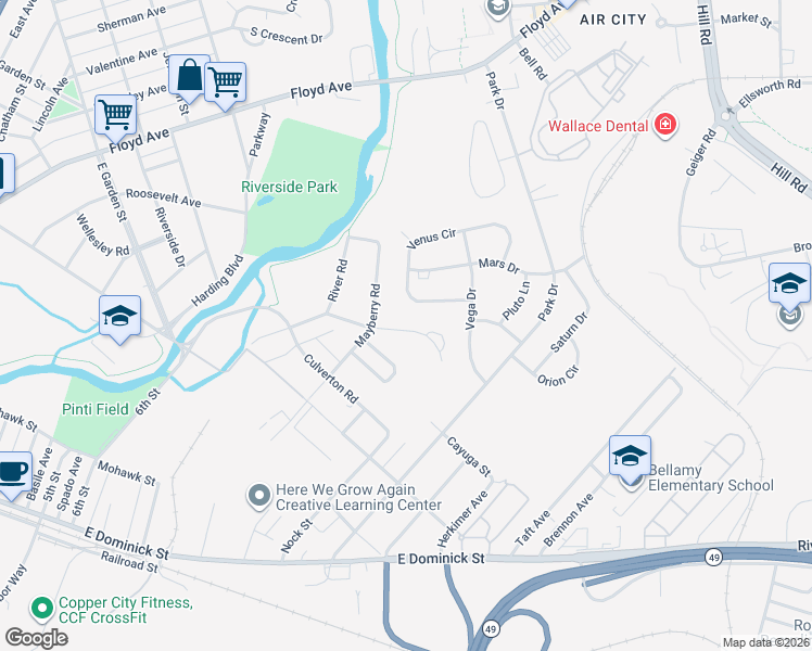 map of restaurants, bars, coffee shops, grocery stores, and more near 526 Millbrook Road in Rome