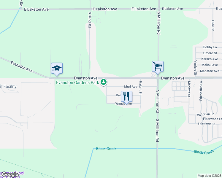 map of restaurants, bars, coffee shops, grocery stores, and more near 3331 Evanston Avenue in Muskegon