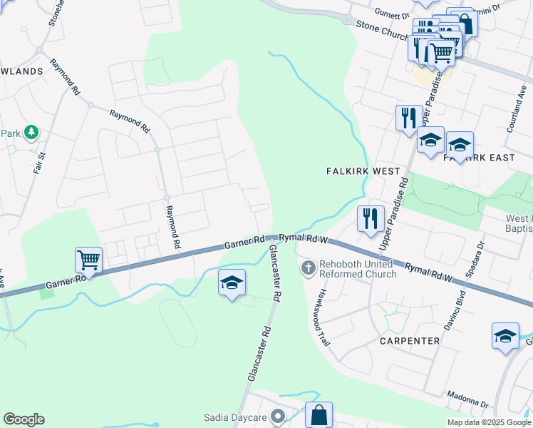 map of restaurants, bars, coffee shops, grocery stores, and more near 1169 Garner Road East in Hamilton