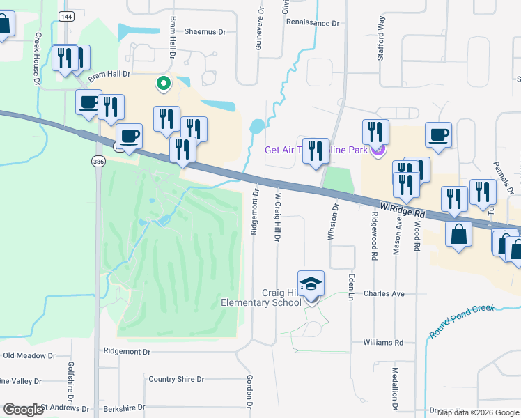 map of restaurants, bars, coffee shops, grocery stores, and more near 55 Ridgemont Drive in Rochester
