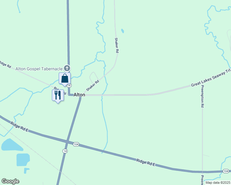 map of restaurants, bars, coffee shops, grocery stores, and more near 8591 Ridge Road in North Rose