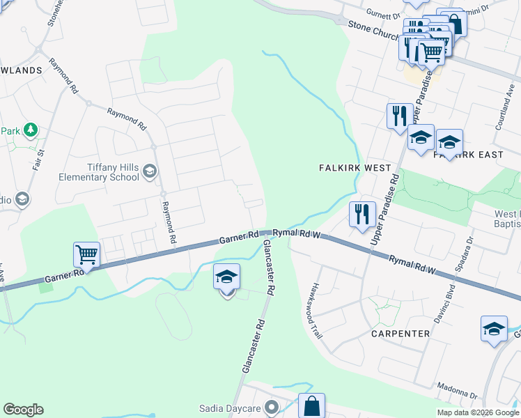 map of restaurants, bars, coffee shops, grocery stores, and more near 1169 Garner Road East in Hamilton