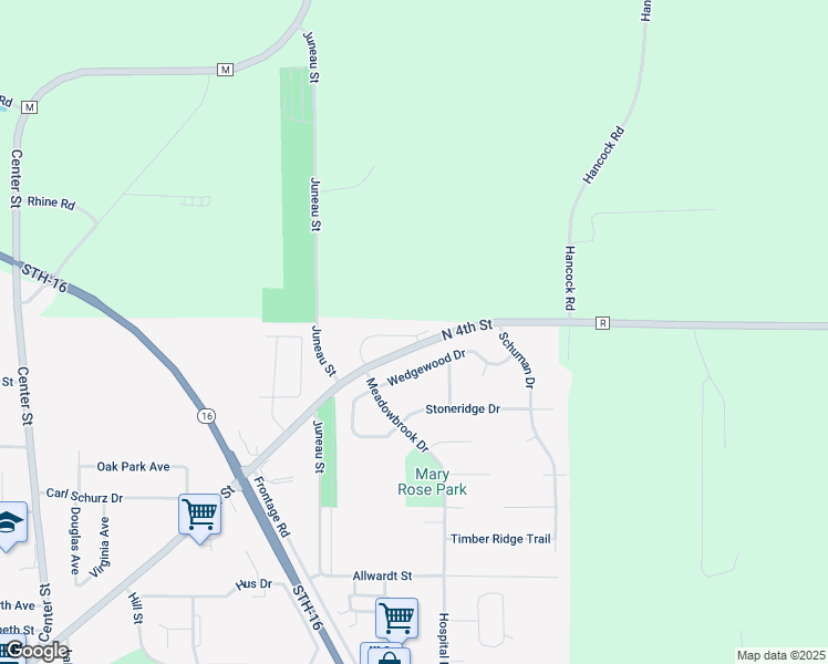 map of restaurants, bars, coffee shops, grocery stores, and more near 1340 County Road R in Watertown