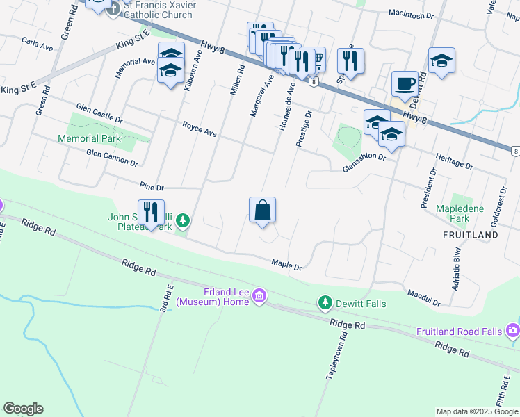 map of restaurants, bars, coffee shops, grocery stores, and more near 84 Homeside Avenue in Hamilton