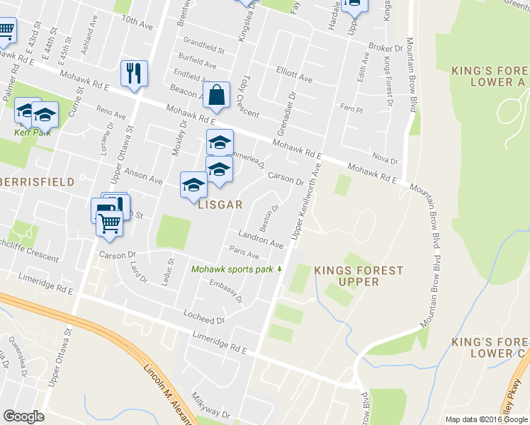 map of restaurants, bars, coffee shops, grocery stores, and more near 60 Beston Drive in Hamilton