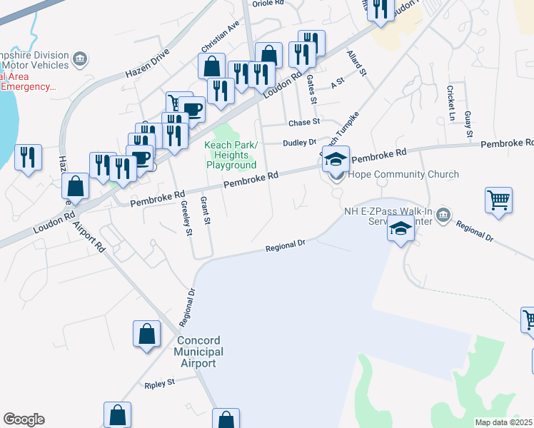 map of restaurants, bars, coffee shops, grocery stores, and more near 42 Canterbury Road in Concord