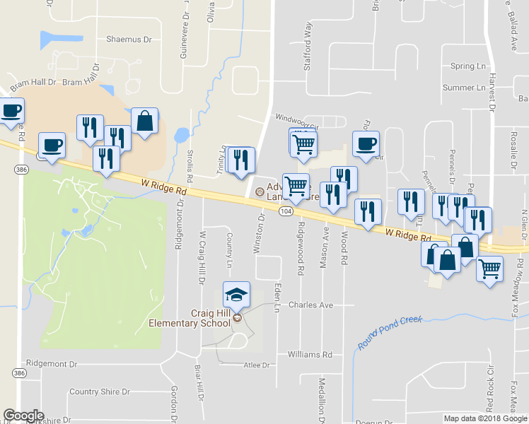 map of restaurants, bars, coffee shops, grocery stores, and more near 10 Winston Drive in Rochester