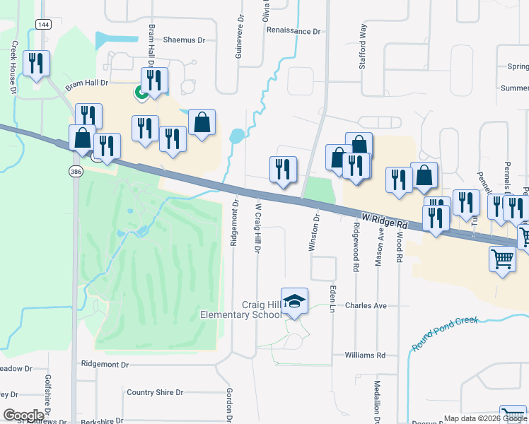 map of restaurants, bars, coffee shops, grocery stores, and more near 25 West Craig Hill Drive in Rochester