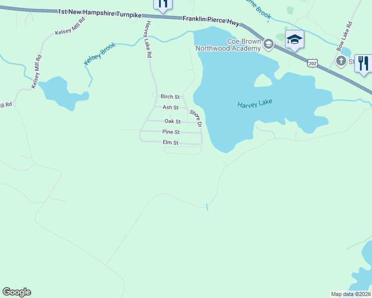 map of restaurants, bars, coffee shops, grocery stores, and more near 37 Elm Street in Northwood
