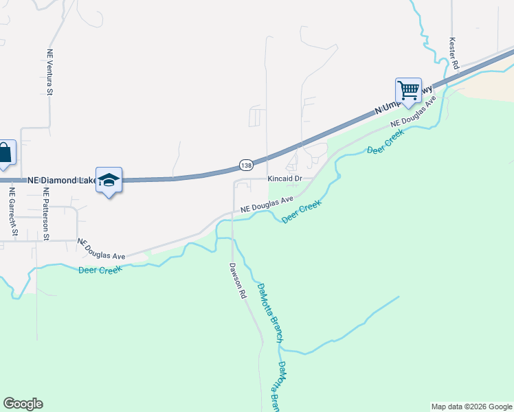 map of restaurants, bars, coffee shops, grocery stores, and more near 100 Northeast Somerset Court in Roseburg
