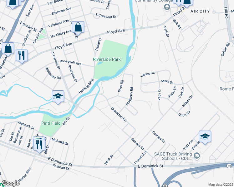 map of restaurants, bars, coffee shops, grocery stores, and more near 517-19 River Road in Rome