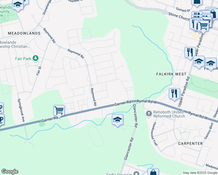 map of restaurants, bars, coffee shops, grocery stores, and more near 22 Robertson Road in Hamilton