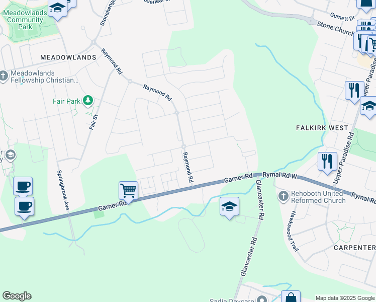 map of restaurants, bars, coffee shops, grocery stores, and more near 288 Raymond Road in Hamilton