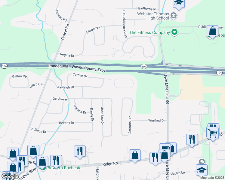 map of restaurants, bars, coffee shops, grocery stores, and more near 796 Patty Lane in Webster