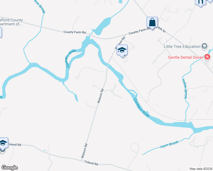 map of restaurants, bars, coffee shops, grocery stores, and more near 125 Watson Road in Dover