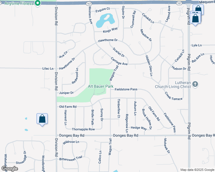 map of restaurants, bars, coffee shops, grocery stores, and more near W165N10689 Wagon Trail in Germantown