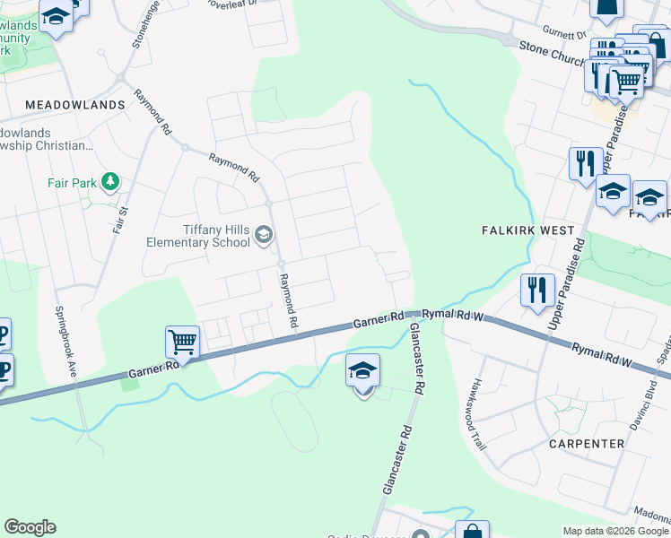 map of restaurants, bars, coffee shops, grocery stores, and more near 22 Robertson Road in Hamilton
