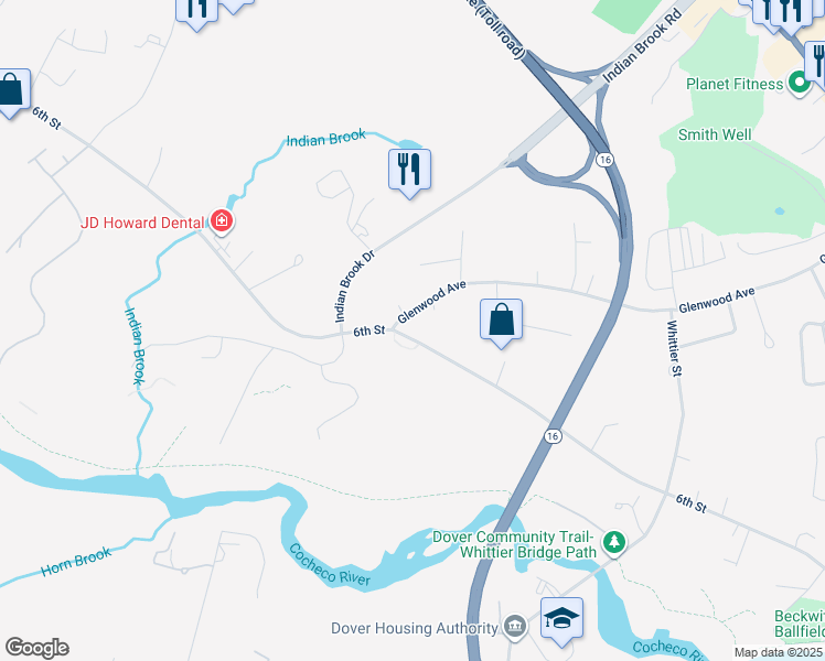 map of restaurants, bars, coffee shops, grocery stores, and more near 259 6th Street in Dover