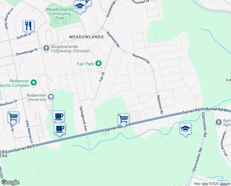 map of restaurants, bars, coffee shops, grocery stores, and more near 23 Weaver Drive in Hamilton