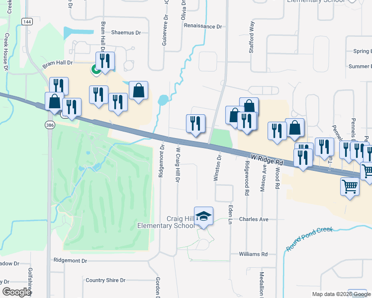 map of restaurants, bars, coffee shops, grocery stores, and more near 3441 West Ridge Road in Rochester