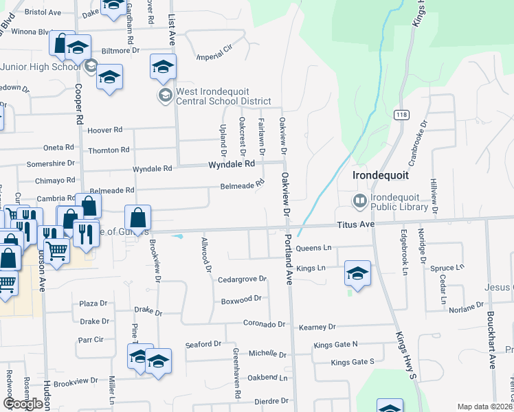 map of restaurants, bars, coffee shops, grocery stores, and more near 147 North Ridgelawn Drive in Rochester