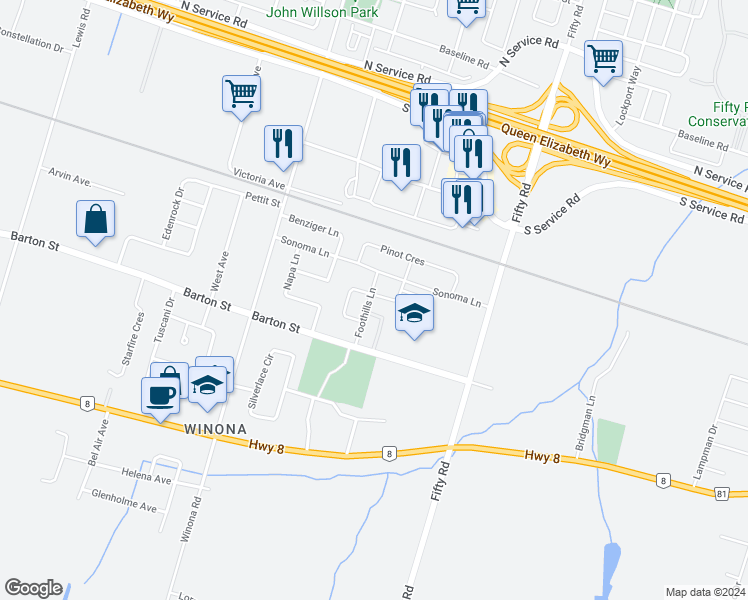 map of restaurants, bars, coffee shops, grocery stores, and more near in Hamilton