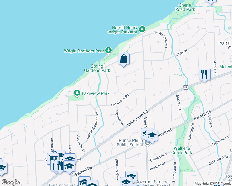 map of restaurants, bars, coffee shops, grocery stores, and more near 7 Viscount Place in Saint Catharines