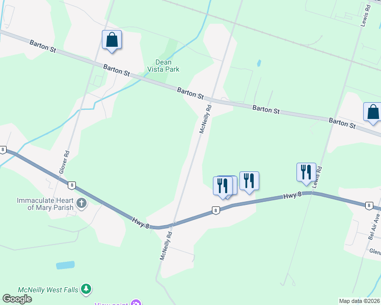 map of restaurants, bars, coffee shops, grocery stores, and more near 253 McNeilly Road in Hamilton