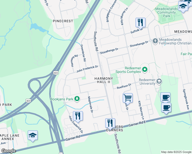 map of restaurants, bars, coffee shops, grocery stores, and more near 344 Lima Court in Hamilton