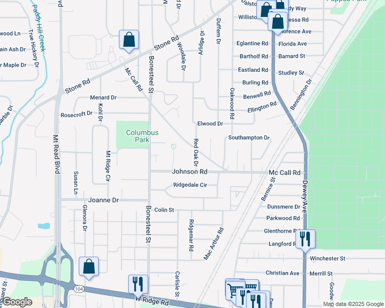 map of restaurants, bars, coffee shops, grocery stores, and more near 329 Mc Call Road in Rochester