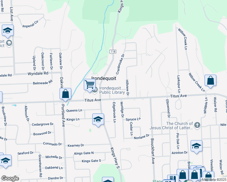 map of restaurants, bars, coffee shops, grocery stores, and more near 65 Harmony Lane in Irondequoit