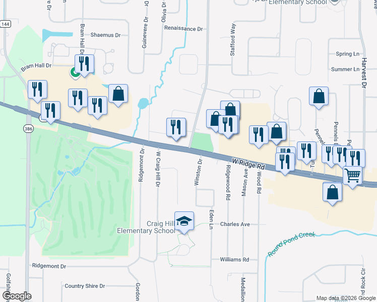 map of restaurants, bars, coffee shops, grocery stores, and more near Ridge Road West & North Avenue in Rochester