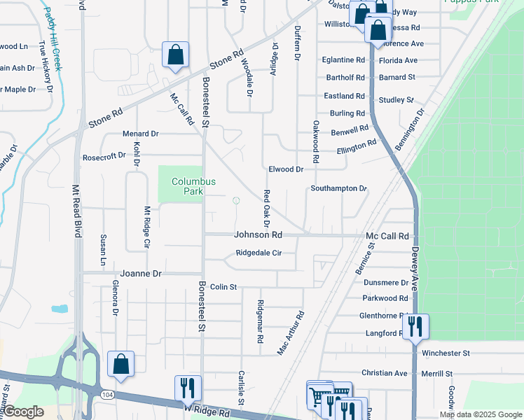map of restaurants, bars, coffee shops, grocery stores, and more near 329 Mc Call Road in Rochester