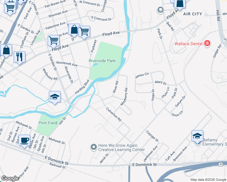 map of restaurants, bars, coffee shops, grocery stores, and more near 517 River Road in Rome