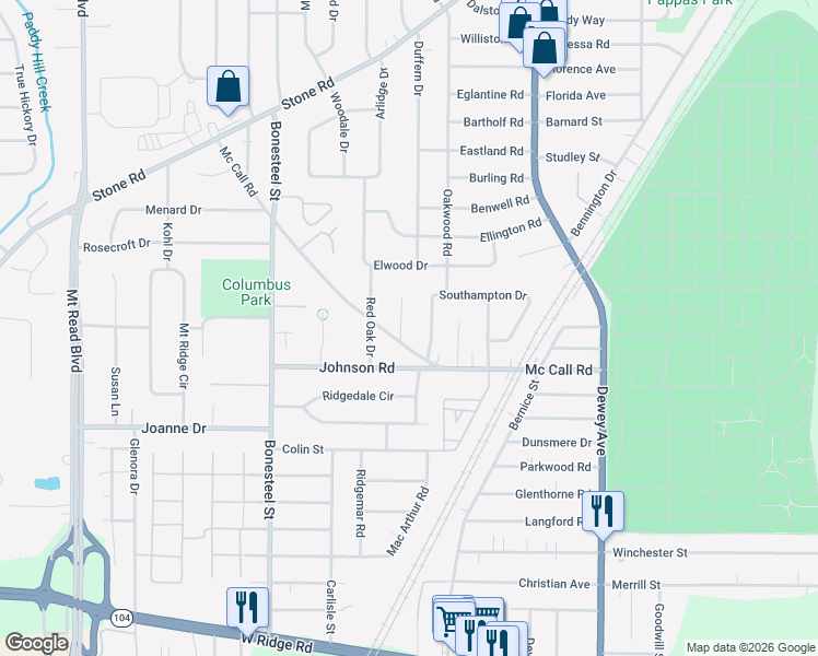 map of restaurants, bars, coffee shops, grocery stores, and more near 22 Heather Lane in Rochester