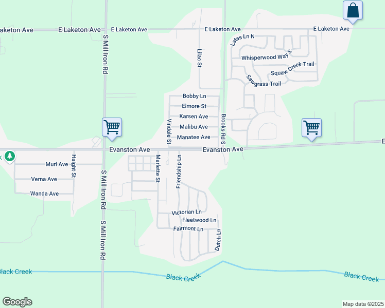 map of restaurants, bars, coffee shops, grocery stores, and more near 3889 Evanston Avenue in Muskegon