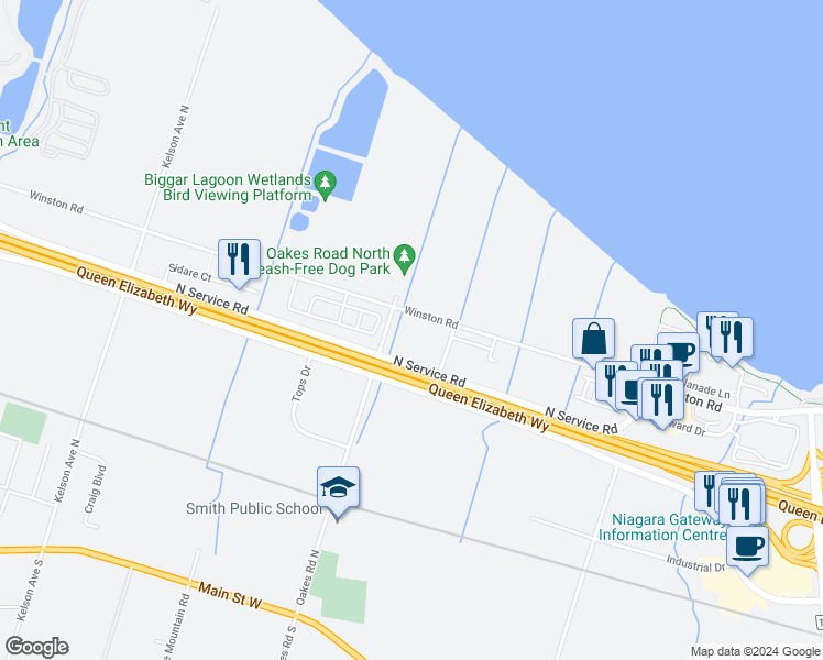 map of restaurants, bars, coffee shops, grocery stores, and more near in Grimsby