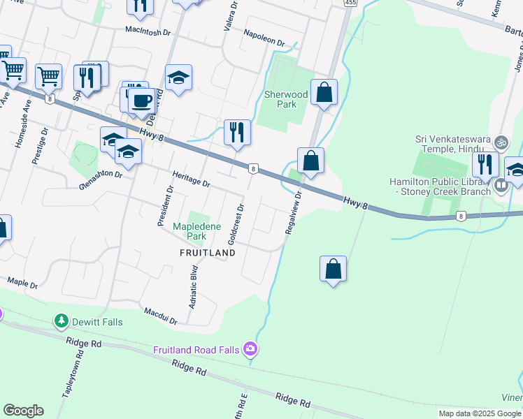 map of restaurants, bars, coffee shops, grocery stores, and more near 2 Glencrest Avenue in Hamilton