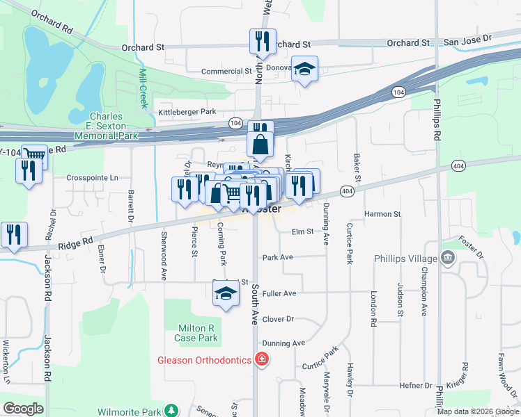 map of restaurants, bars, coffee shops, grocery stores, and more near in Webster