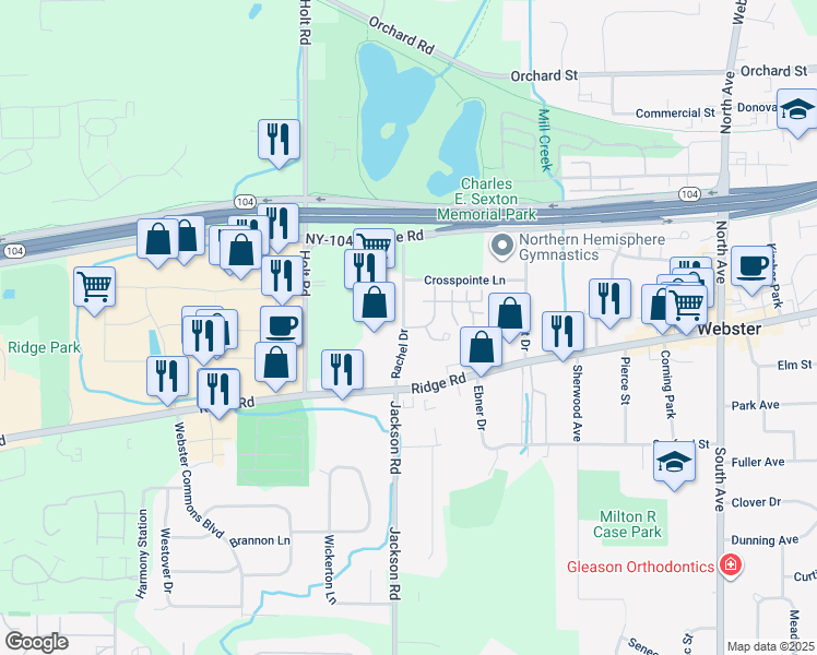 map of restaurants, bars, coffee shops, grocery stores, and more near 1109 Coralhurst Court in Webster