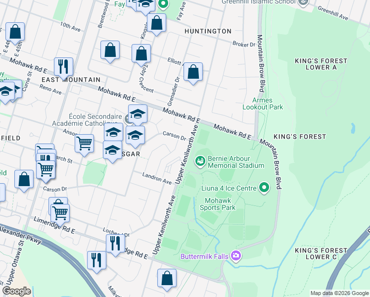 map of restaurants, bars, coffee shops, grocery stores, and more near 662 Upper Kenilworth Avenue in Hamilton