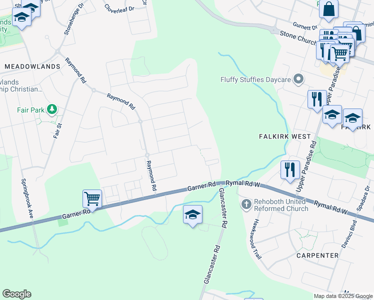 map of restaurants, bars, coffee shops, grocery stores, and more near 10 Robertson Road in Hamilton