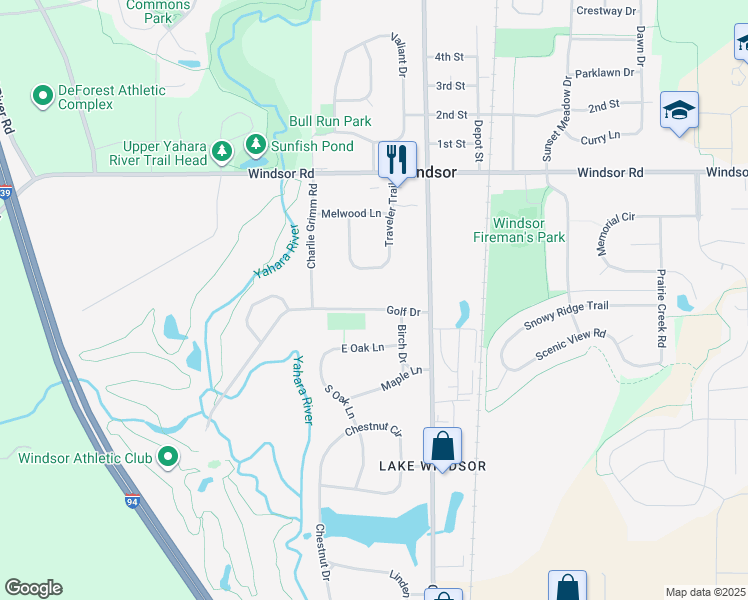 map of restaurants, bars, coffee shops, grocery stores, and more near 4520 Golf Drive in Windsor