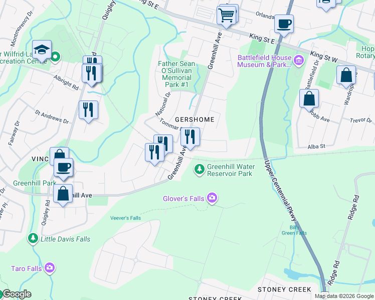 map of restaurants, bars, coffee shops, grocery stores, and more near 347 Webster Road in Hamilton