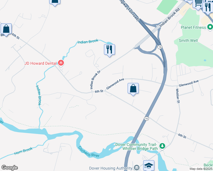 map of restaurants, bars, coffee shops, grocery stores, and more near 259 6th Street in Dover