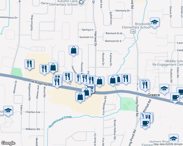 map of restaurants, bars, coffee shops, grocery stores, and more near in Monroe County