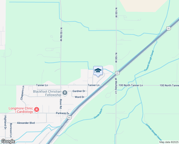 map of restaurants, bars, coffee shops, grocery stores, and more near 2866 Hunters Loop in Blackfoot